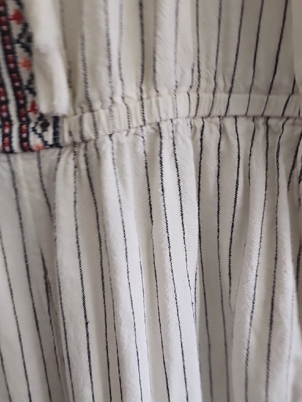 Old Navy Ivory Pinstripe Sleeveless Jumpsuit Embroidered Placket Bohemian Large - Picture 6 of 10